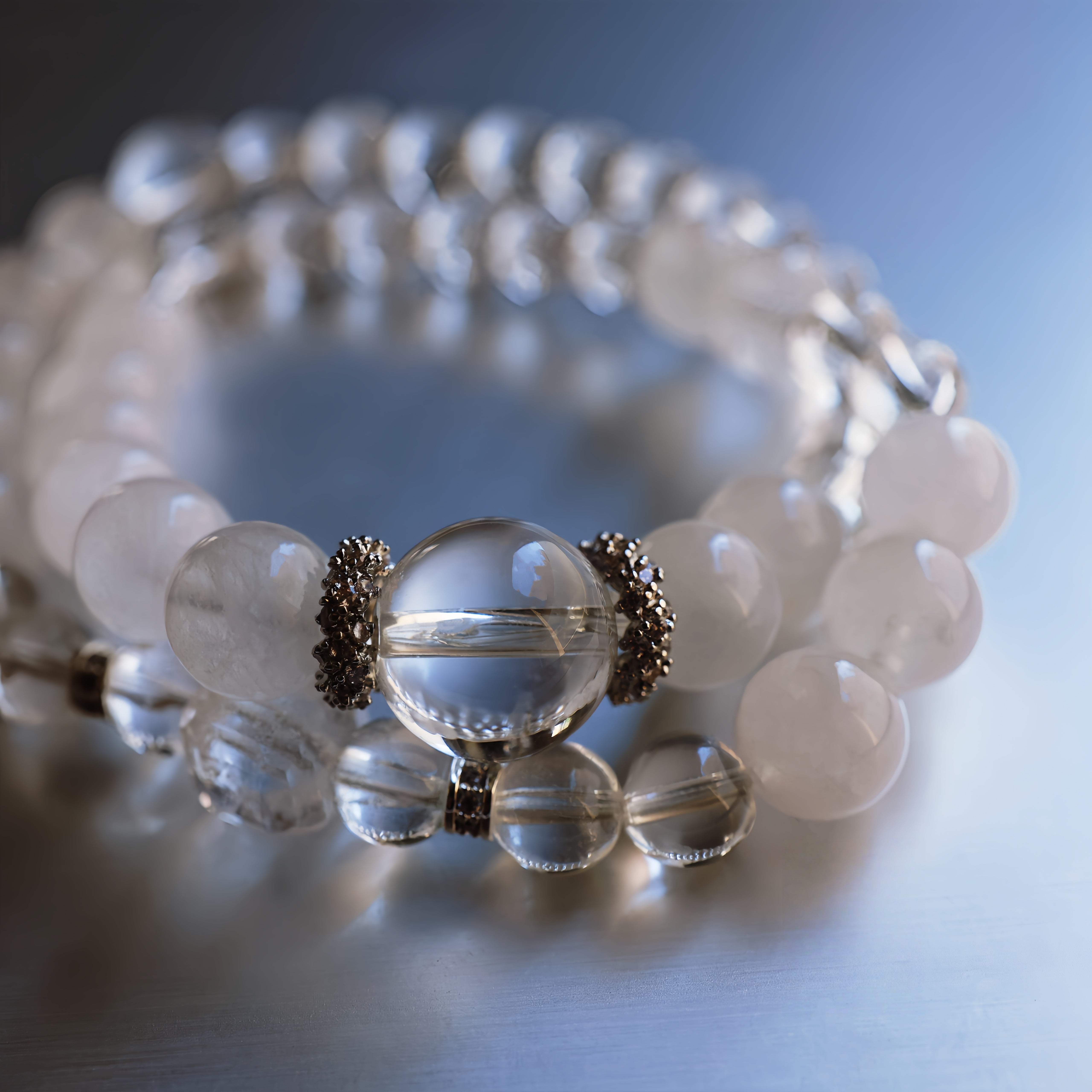 White Quartz Double Layer Bracelet | Energy Purification . Career Success . Meditation Aid