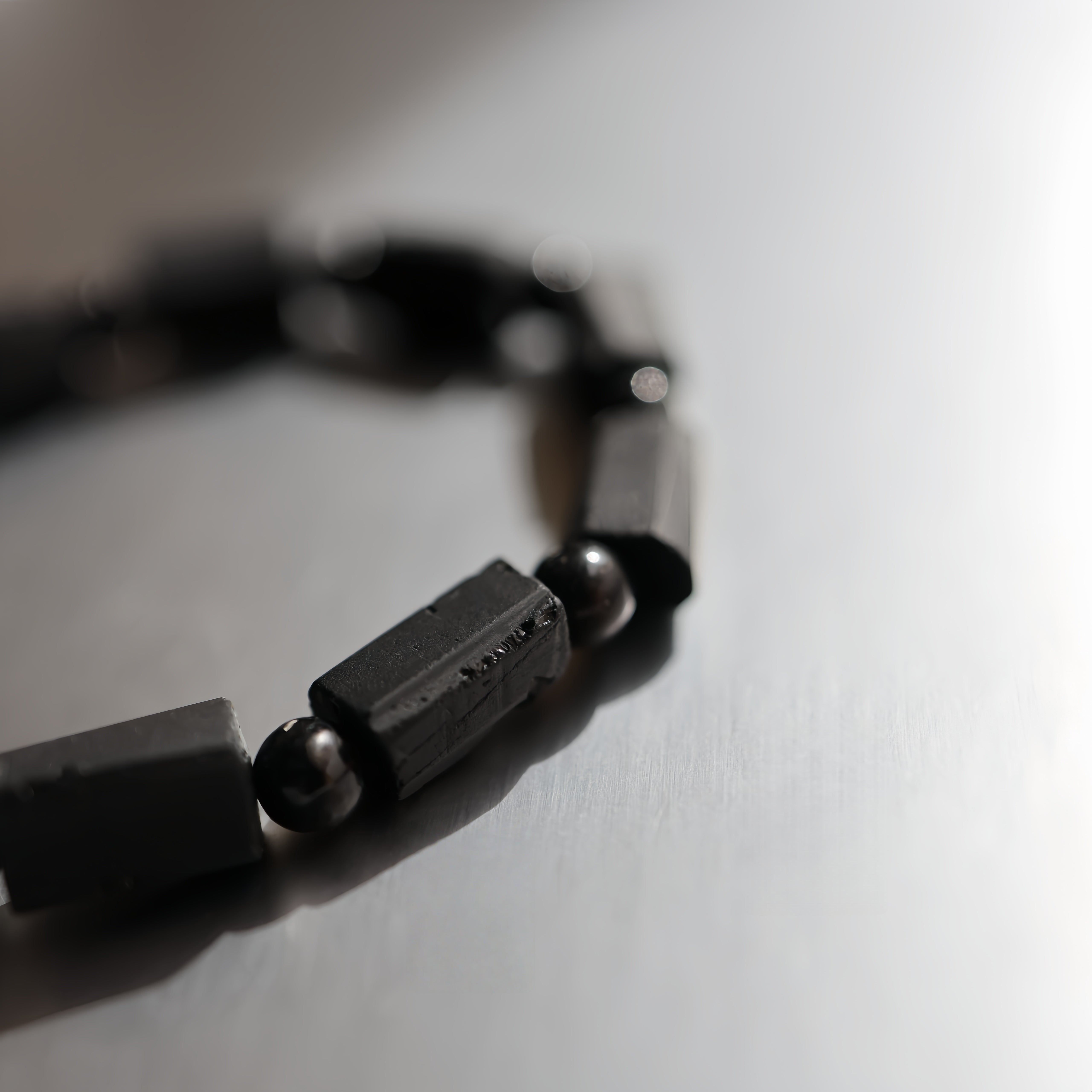 Black Tourmaline Raw Stone Bracelet | Protection · Grounding · Stress Relief