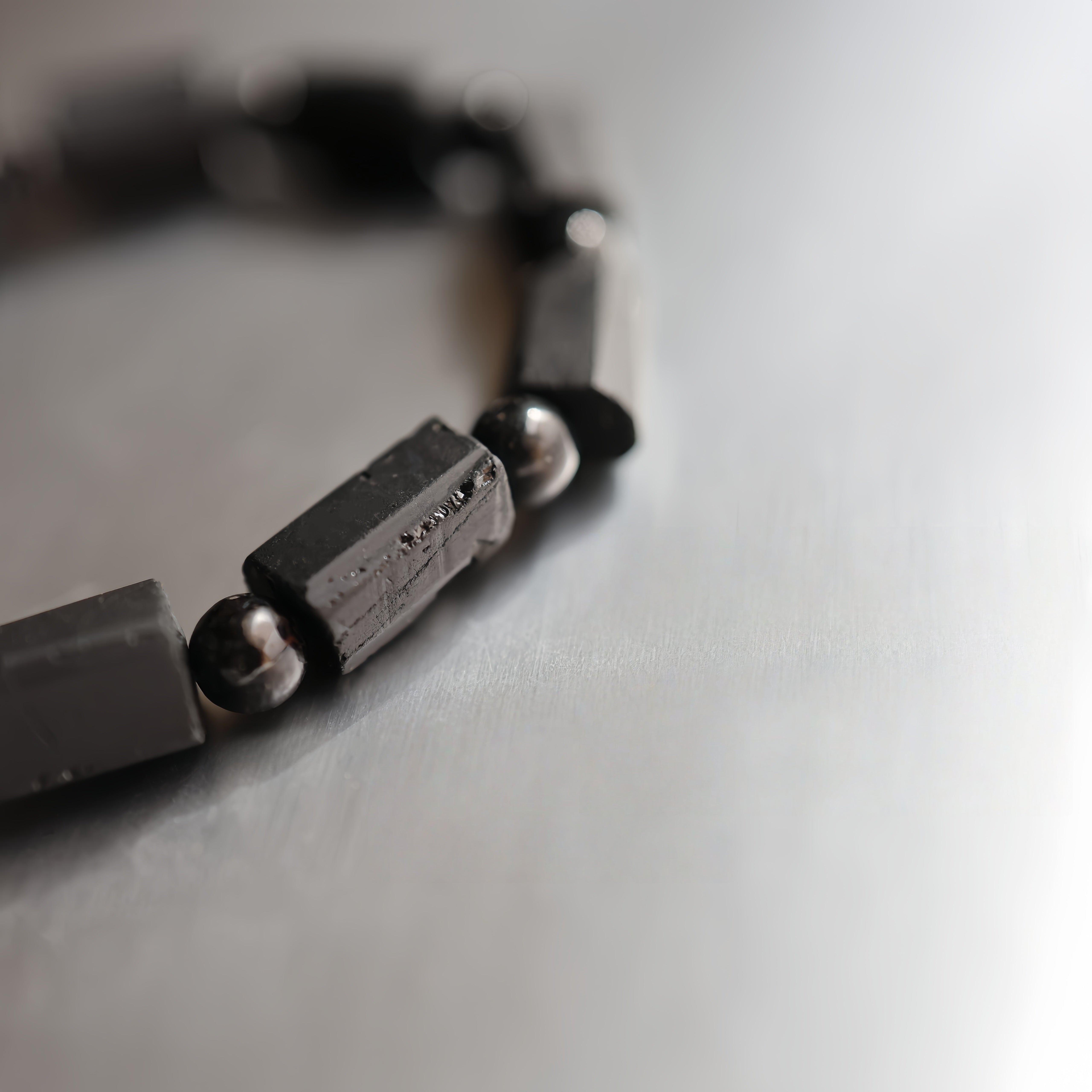 Black Tourmaline Raw Stone Bracelet | Protection · Grounding · Stress Relief