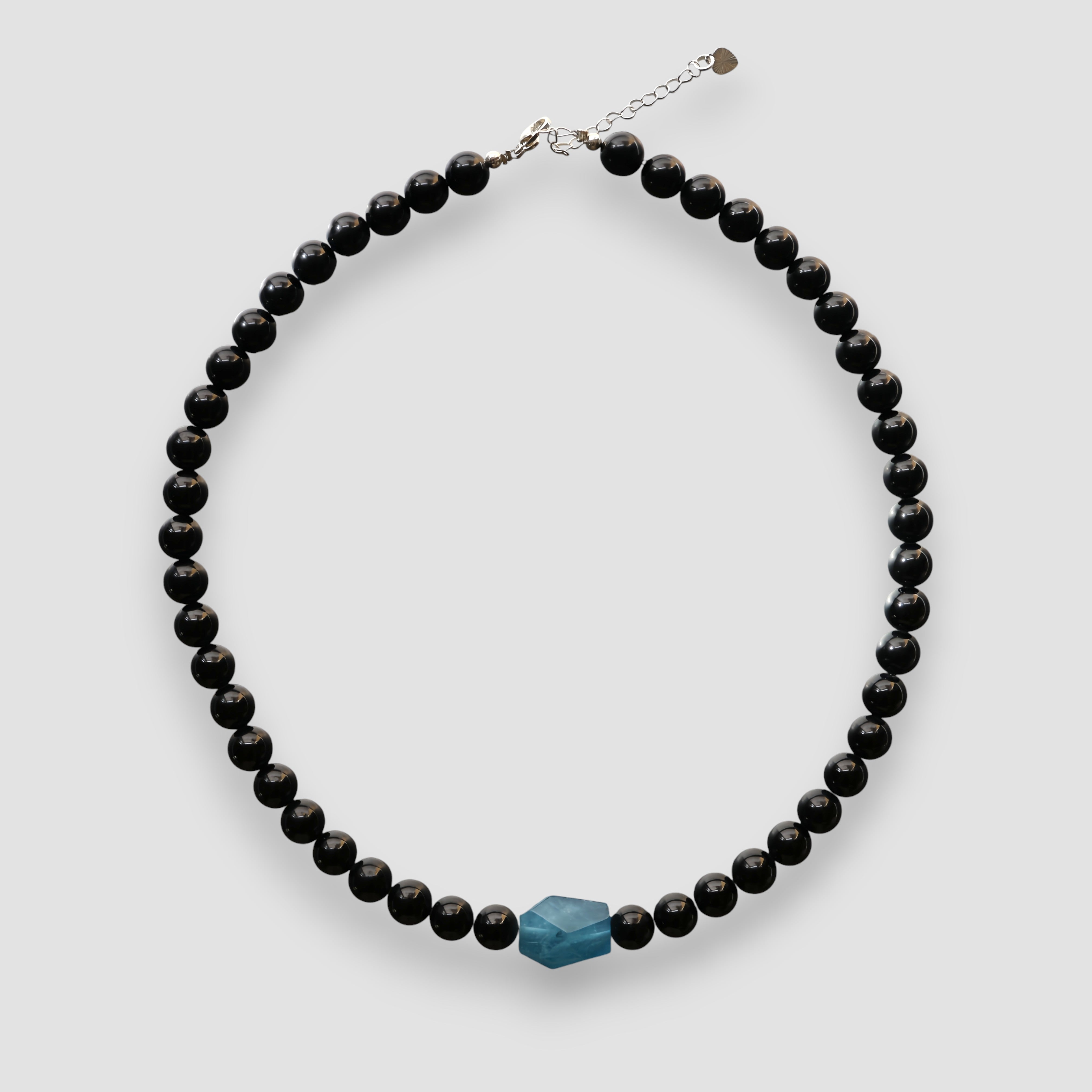 Obsidian+Aquamarine Dual Energy Necklace | Block Negativity · Calm Emotions · Relieve Stress