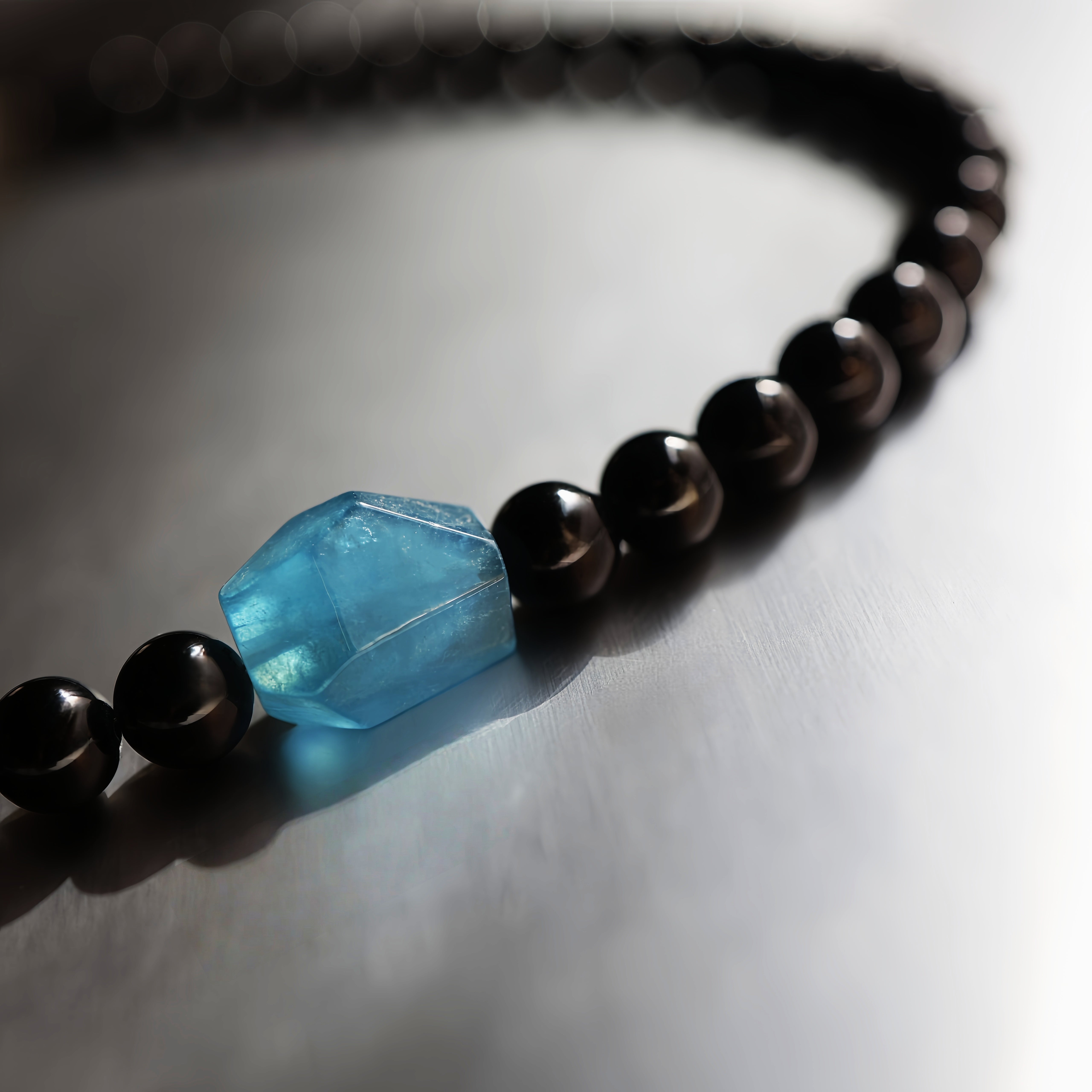 Obsidian+Aquamarine Dual Energy Necklace | Block Negativity · Calm Emotions · Relieve Stress