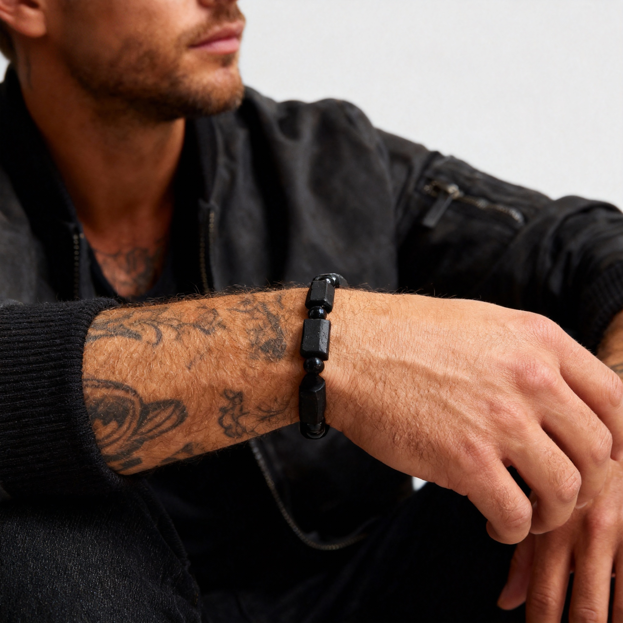 Black Tourmaline Raw Stone Bracelet | Protection · Grounding · Stress Relief