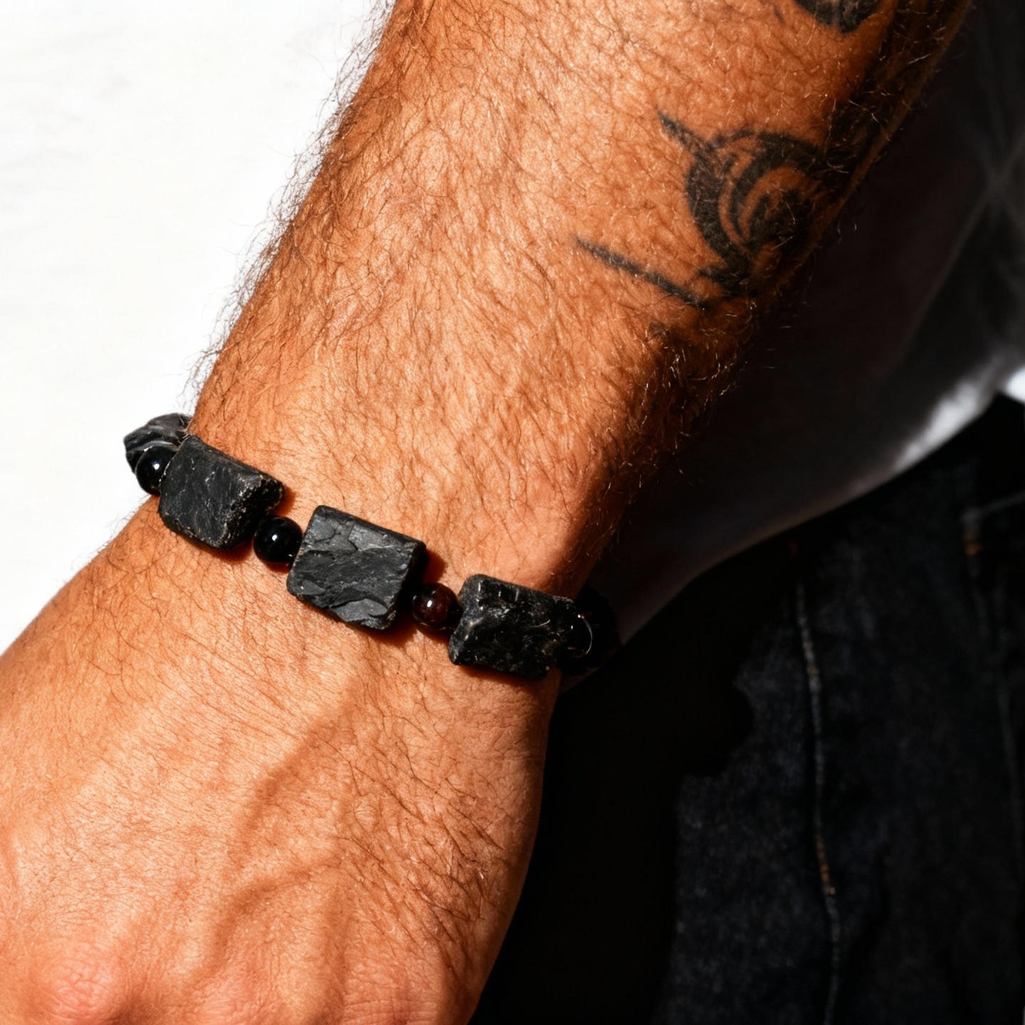 Black Tourmaline Raw Stone Bracelet | Protection · Grounding · Stress Relief