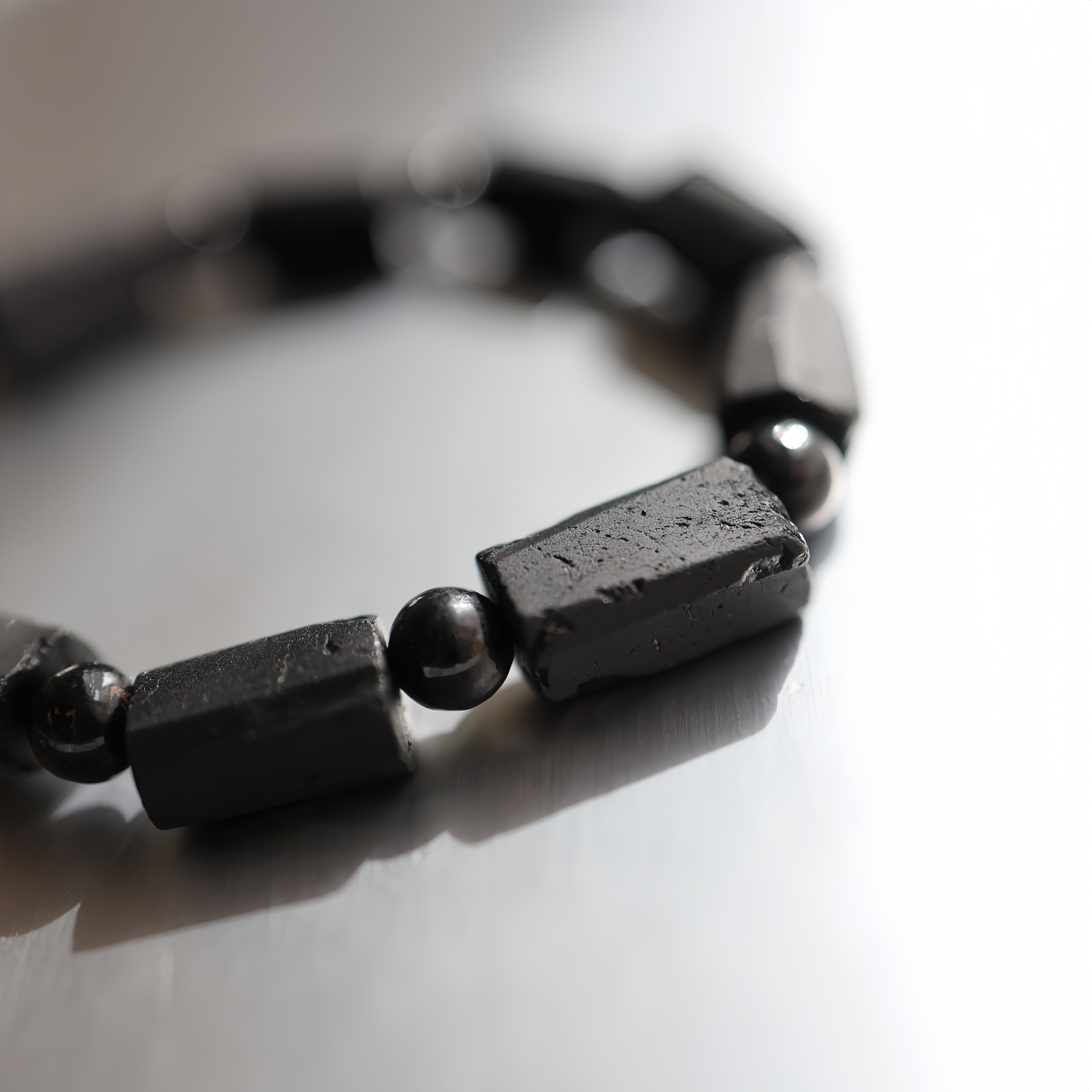 Black Tourmaline Raw Stone Bracelet | Protection · Grounding · Stress Relief