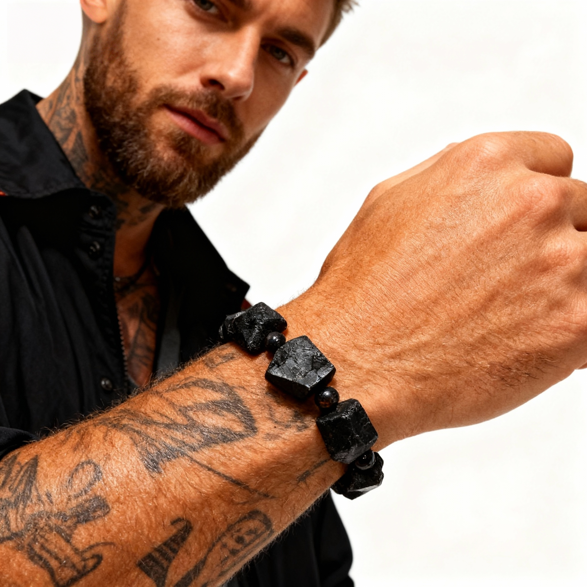 Black Tourmaline Raw Stone Bracelet | Protect Your Energy · Find Your Calm